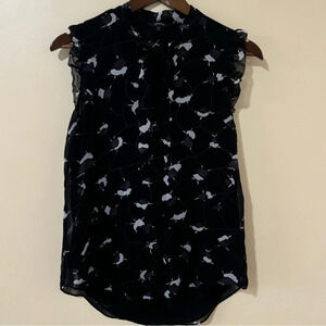 RW&CO|  Sheer Black Floral Sleeveless Ruffled Top Size S